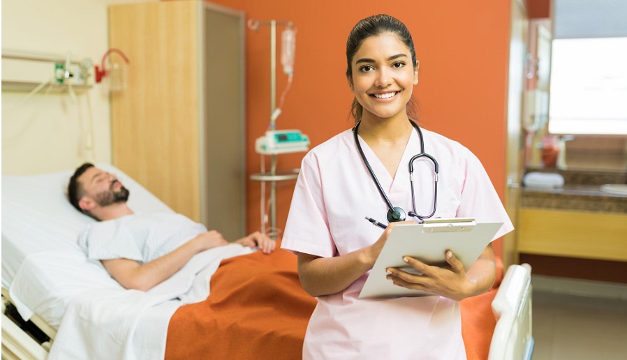 Healthcare professional providing patient care in a hospital